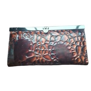 Brown Croc Embossed Shiny Long Clutch Wallet